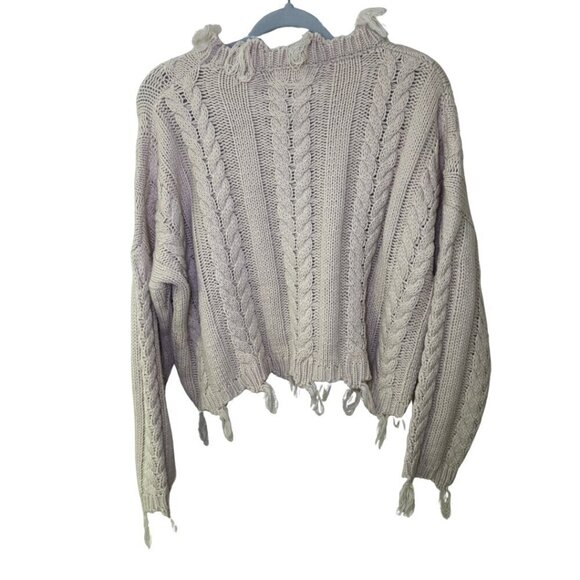 Altar'd State Cable Knit Sweater with Fringe Frayed - Size XS - Picture 2 of 3